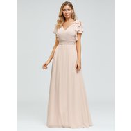 Béžové dlouhé šaty s rukávem na svatbu 38-40
