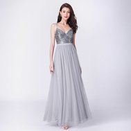 Šedé stříbrné dlouhé plesové šaty glamour 36-38