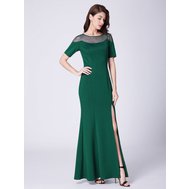 Zelené dlouhé pouzdrové šaty s rukávem 42