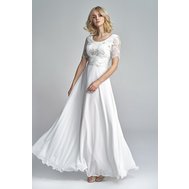 Bílé dlouhé svatební šaty s rukávem 42
