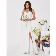 Bílé dlouhé svatební šaty s rozparkem 38-40