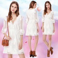 Bílé krátké krajkové šaty s rukávem 40 výprodej