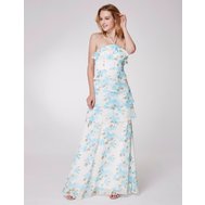Bílé modré dlouhé letní šaty za krk 34-36