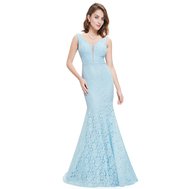 Modré světlé dlouhé pouzdrové krajkové šaty 34-36
