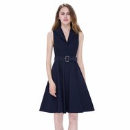 Modré tmavé krátké šaty s páskem 40-42