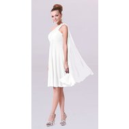 Bílé krátké svatební šaty na rameno 42