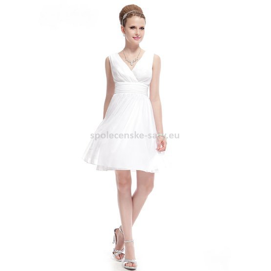 Bílé krátké svatební šaty společenské na hrubší ramínka pro nevěstu družičku 40 L