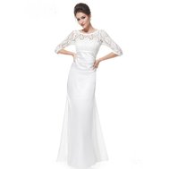 Bílé dlouhé pouzdrové šaty svatební s rukávem 34
