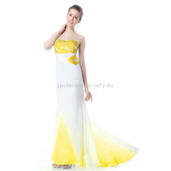 Bílé žluté svatební společenské šaty dlouhé s vlečkou korzetové 34 XS MEGA výprodej