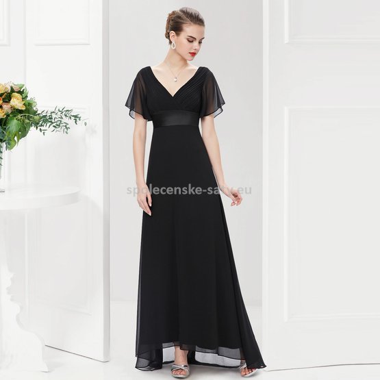 Černé dlouhé šaty společenské s rukávem na svatbu ples 36 S