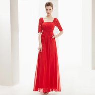 Červené dlouhé společenské šaty s rukávem 34