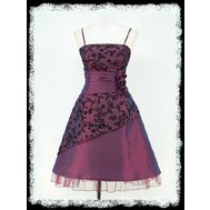 Fialové krátké retro šaty s potiskem 36-38