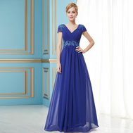Modré dlouhé šaty s rukávem na svatbu ples 34