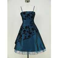 Modré krátké retro šaty s potiskem 48-50