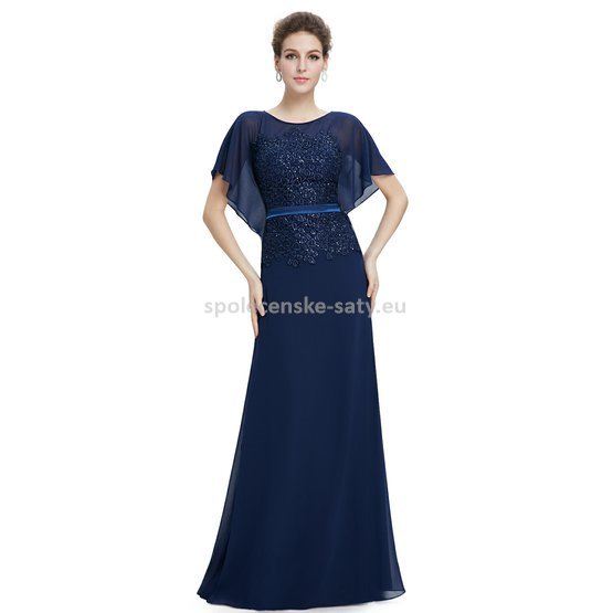 Modré tmavě dlouhé luxusní večerní šaty s rukávem pro matky 34 XS