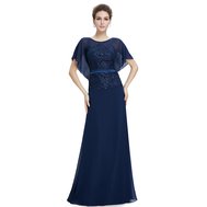 Modré tmavě dlouhé luxusní večerní šaty s rukávem 36