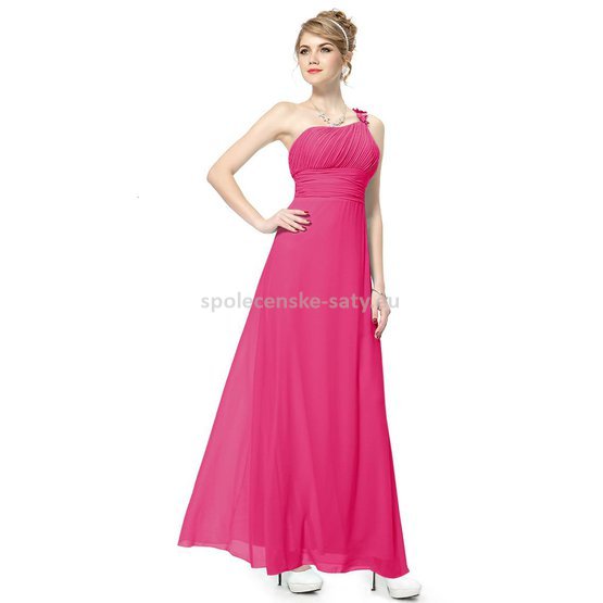 Růžové dlouhé plesové šaty na jedno rameno jednoduché levné 36 S