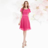 Růžové krátké společenské šaty s rukávem 44