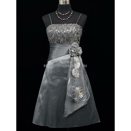 Stříbrné šedé krátké společenské šaty na ples svatbu 42-44 XL