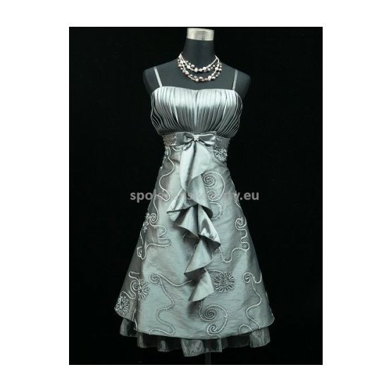 Stříbrné krátké společenské plesové šaty na svatbu pro plnoštíhlé 48-50