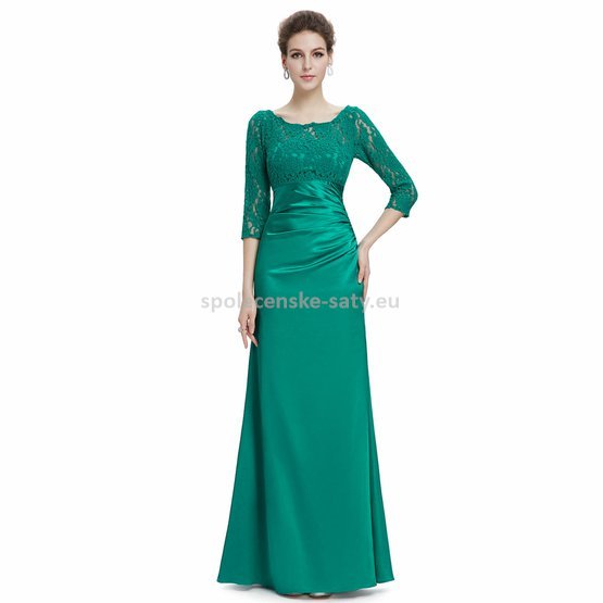 Zelené dlouhé pouzdrové šaty s 3/4 krajkovým rukávem elegantní 36 S