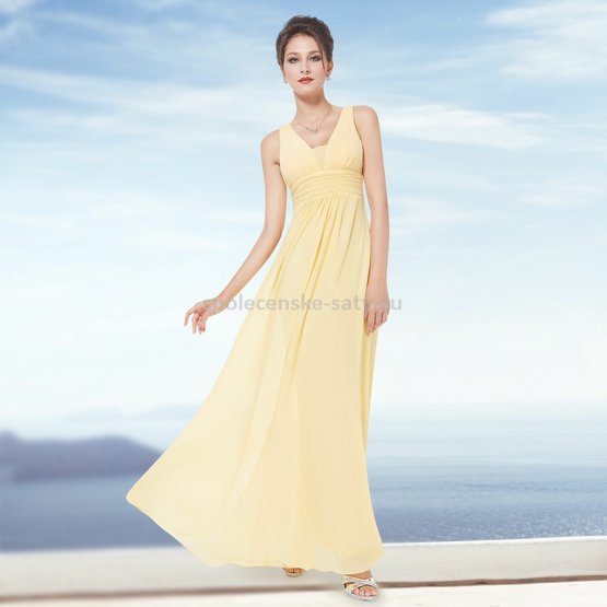 Žluté dlouhé šifonové šaty hrubší ramínka na svatbu či ples i pro těhotné 44 XXL