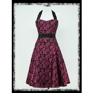 Růžové černé krátké šaty za krk 36-38
