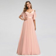 Růžové dlouhé šaty s holými rameny 42