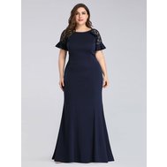 Modré dlouhé společenské šaty s rukávem 46