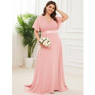 Růžové dlouhé šaty s rukávem 44