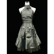 Stříbrné krátké plesové šaty za krk 34-36
