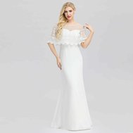 Bílé dlouhé pouzdrové svatební šaty s pelerínkou 36-38
