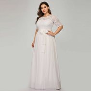 Bílé dlouhé svatební šaty s rukávem 48 pro plnoštíhlé