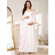 Bílé dlouhé svatební šaty s rukávem pro těhotné 38-40